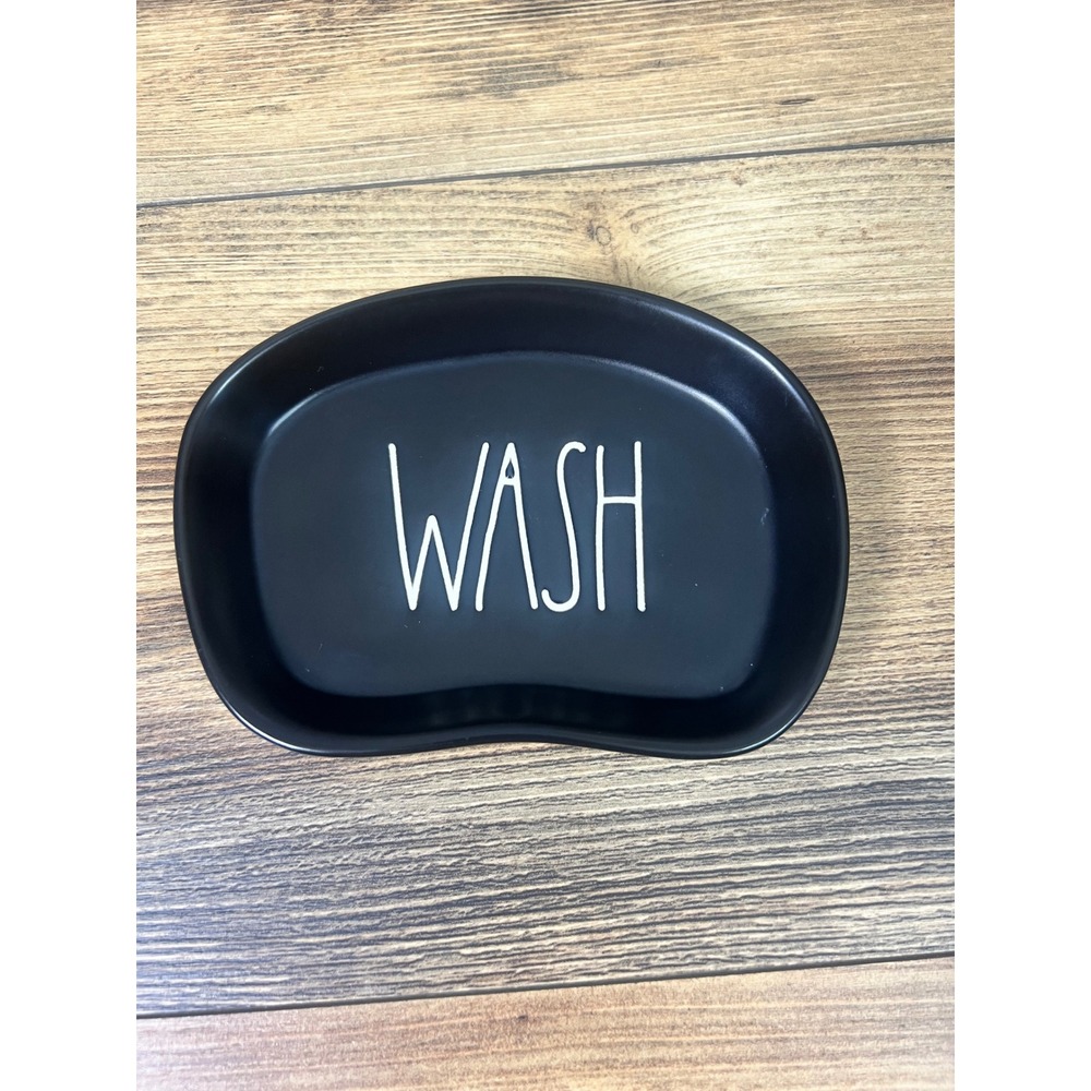 Rae Dunn WASH Soap Dish Matte Black Ceramic Artisan Collection by Magenta Tray